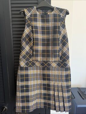 Burberry Black, Yellow & White Plaid Midi Dress